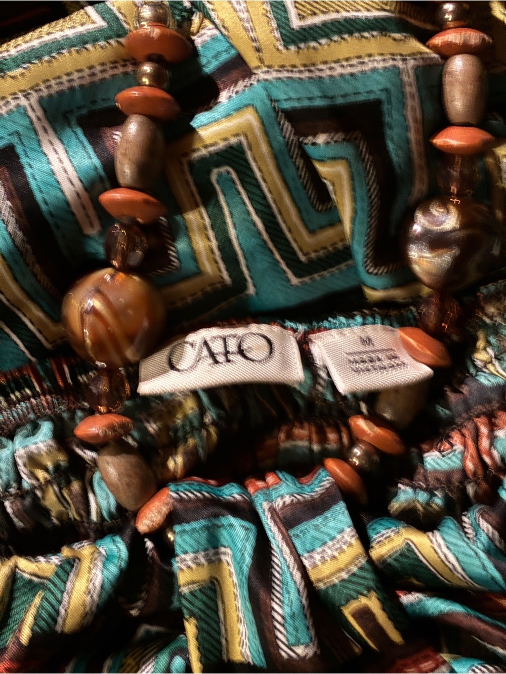 Cato Geometric Chevron Beaded Halter Top Tank Blouse Medium Boho Turquoise Brown - Picture 4 of 6